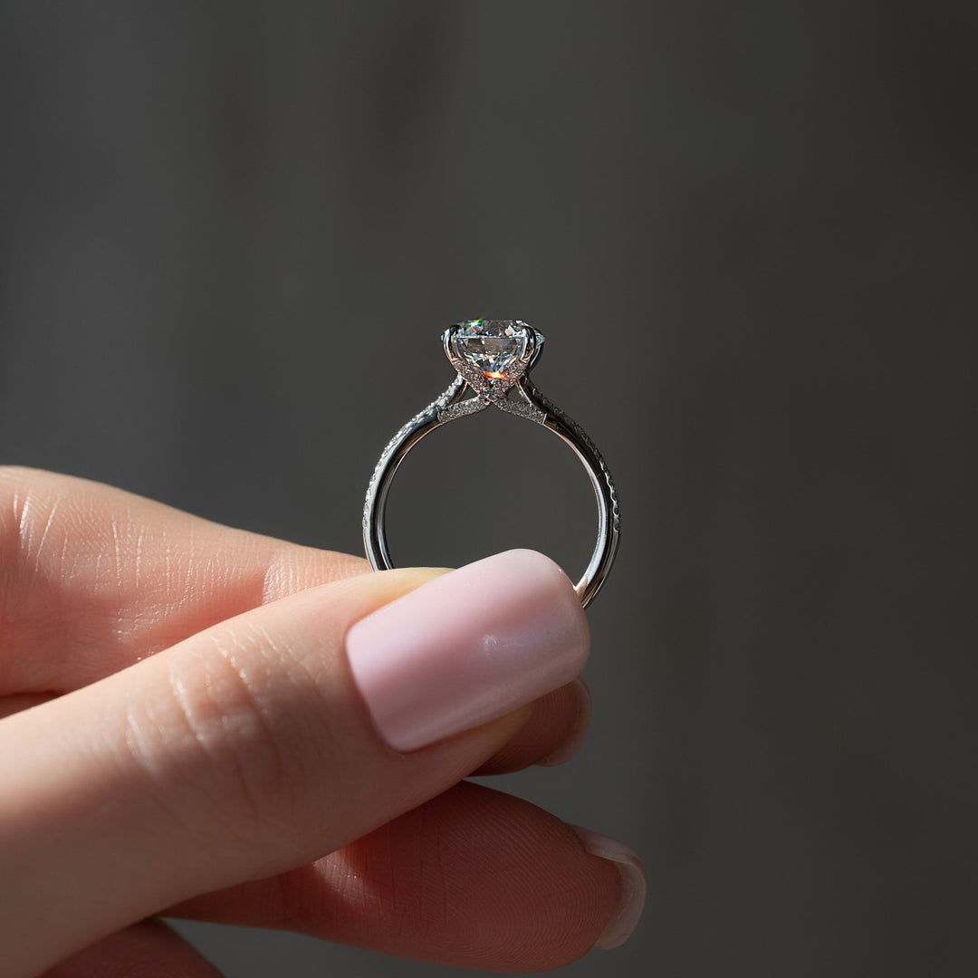 The Pave Clara Round Lab Diamond Moissanite Engagement Ring