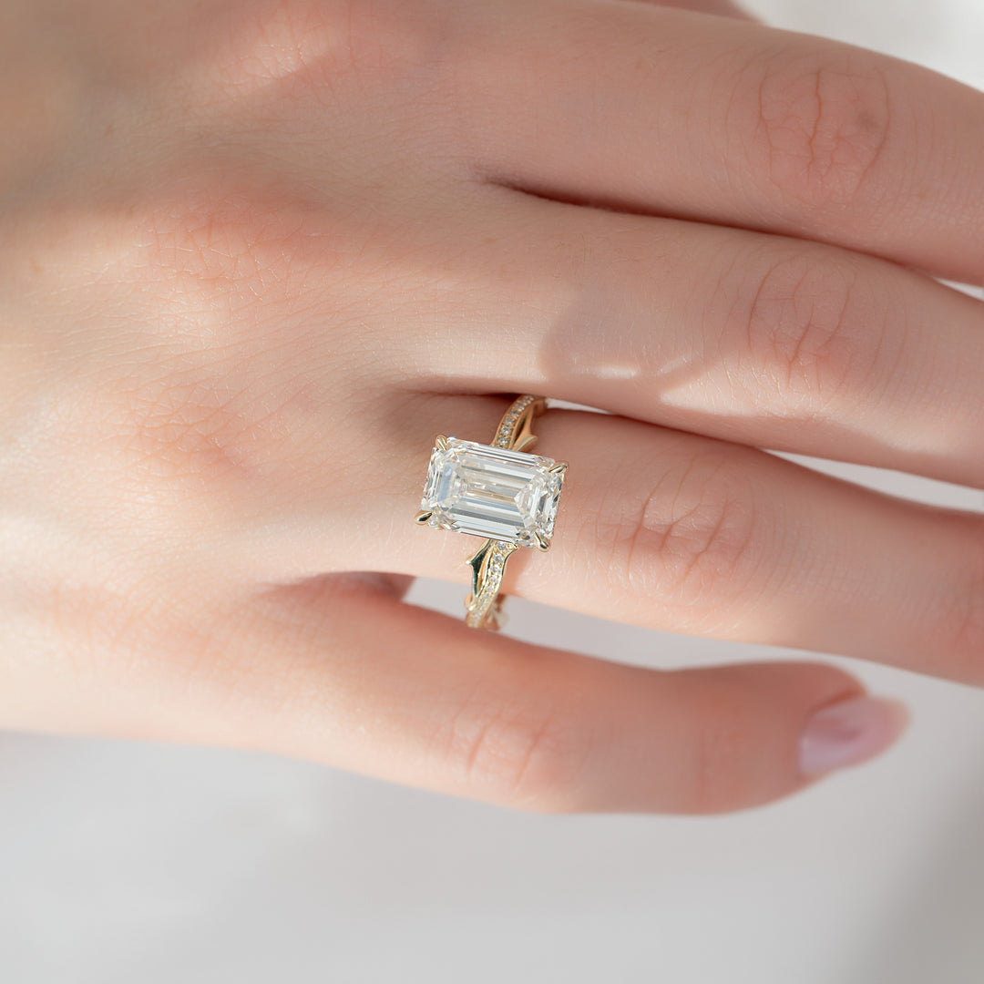 The Pave Coco Emerald Lab Diamond Moissanite Engagement Ring