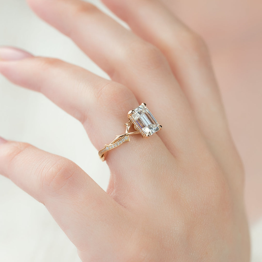 The Pave Coco Emerald Lab Diamond Moissanite Engagement Ring