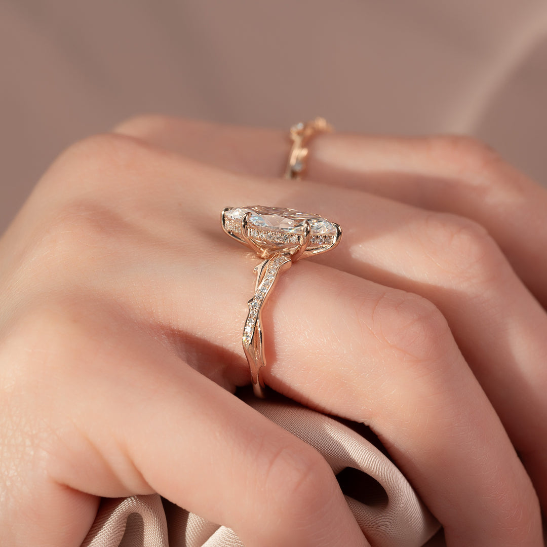 The Pave Coco Marquise Lab Diamond Moissanite Engagement Ring