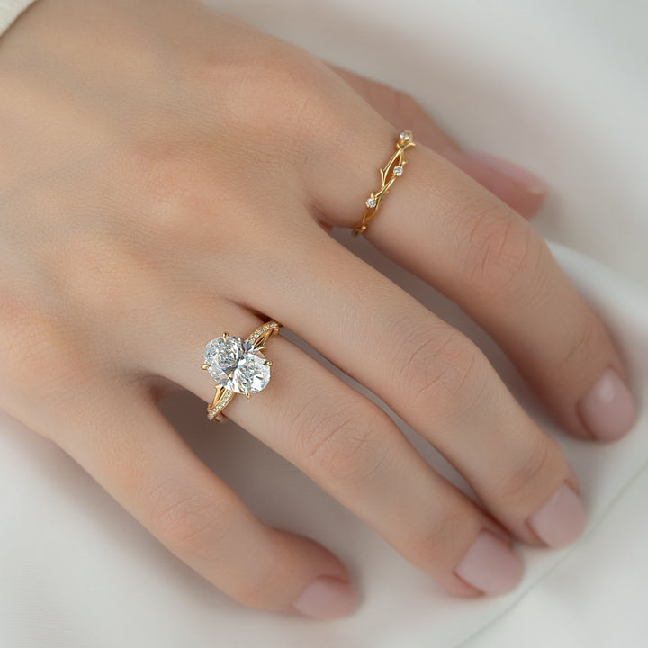 The Pave Coco Oval Lab Diamond Moissanite Engagement Ring *Shown with 3 ct #material_gold