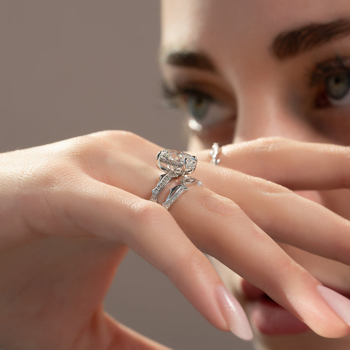 The Pave Coco Oval Lab Diamond Moissanite Engagement Ring *Shown with 3 ct #material_white