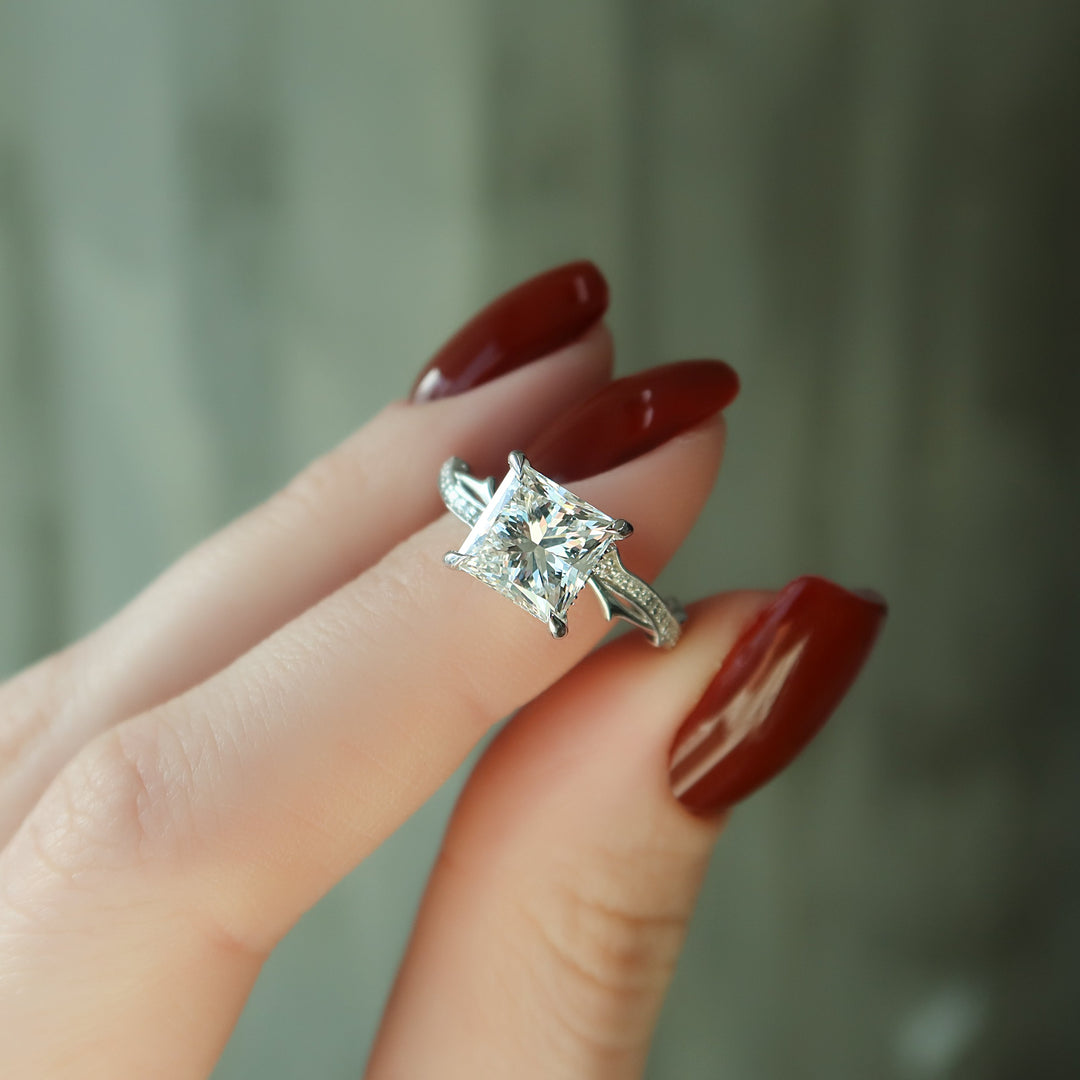 The Pave Coco Princess Lab Diamond Moissanite Engagement Ring
