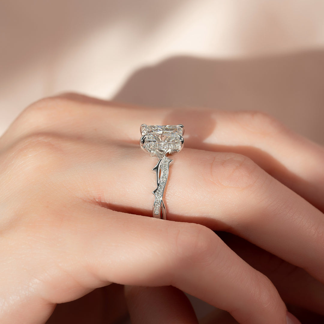 The Pave Coco Radiant Lab Diamond Moissanite Engagement Ring