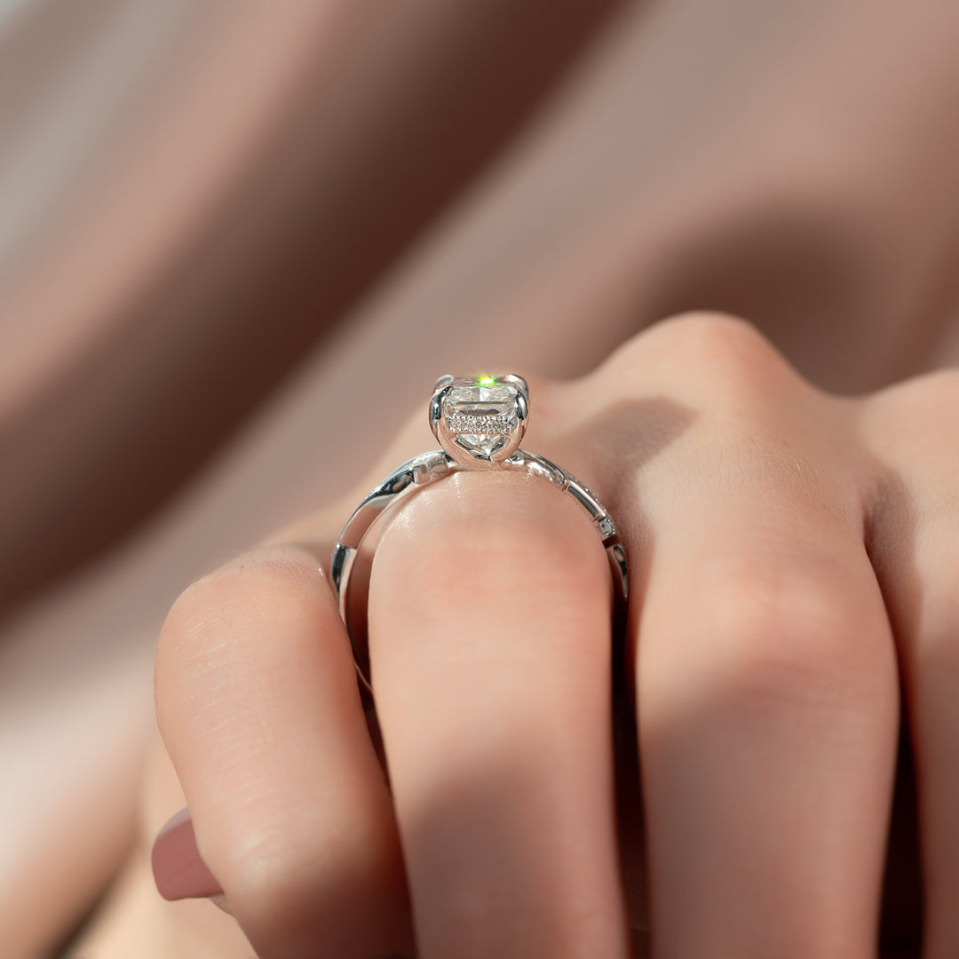 The Pave Coco Radiant Lab Diamond Moissanite Engagement Ring