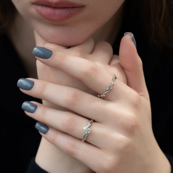 The Pave Coco Round Lab Diamond Moissanite Engagement Ring *Shown with 1 ct #material_white