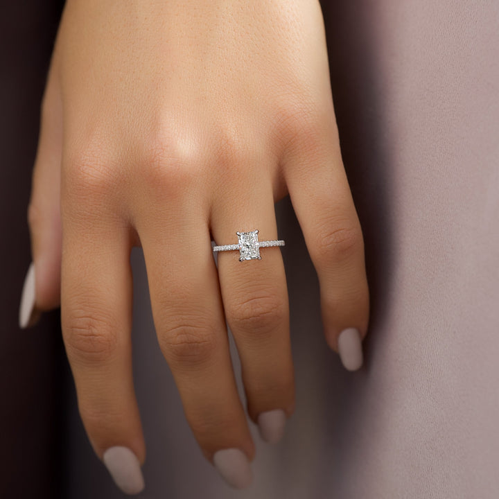 The Pave Crown Liberty Radiant Lab Diamond Moissanite Engagement Ring *Shown with 1 ct #material_white