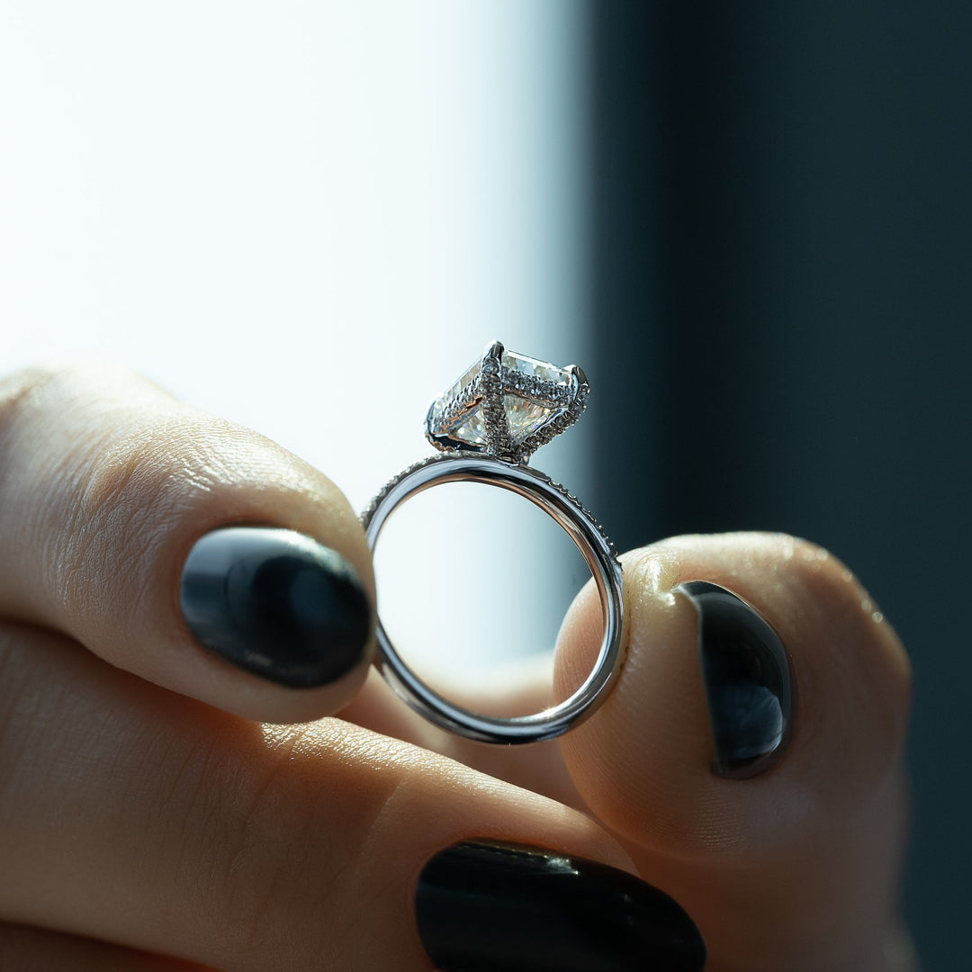 The Pave Crown Liberty Radiant Lab Diamond Moissanite Engagement Ring