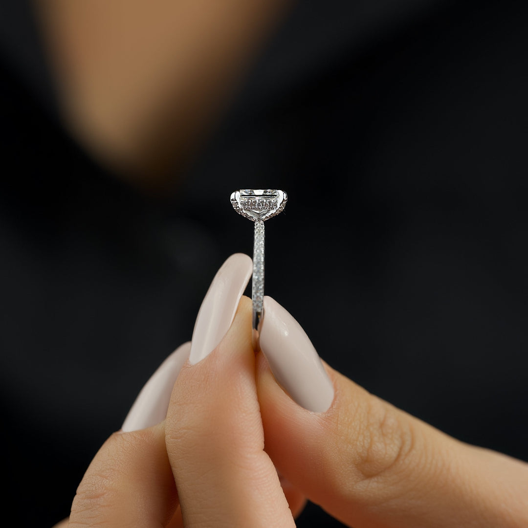 The Pave Crown Liberty Radiant Lab Diamond Moissanite Engagement Ring