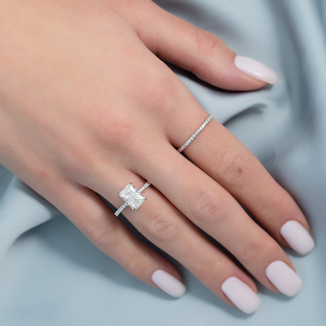 The Pave Crown Liberty Radiant Lab Diamond Moissanite Engagement Ring