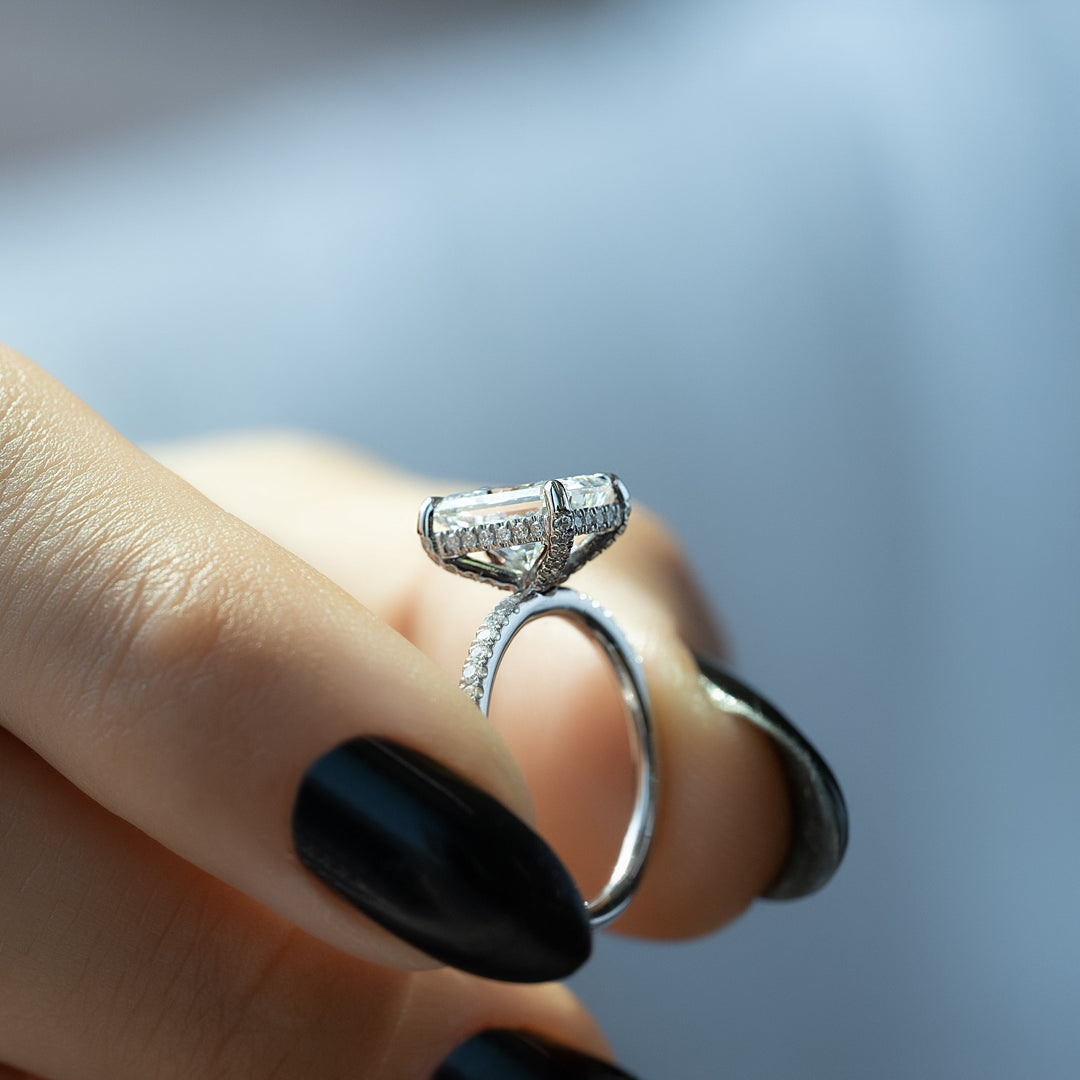 The Pave Crown Liberty Radiant Lab Diamond Moissanite Engagement Ring