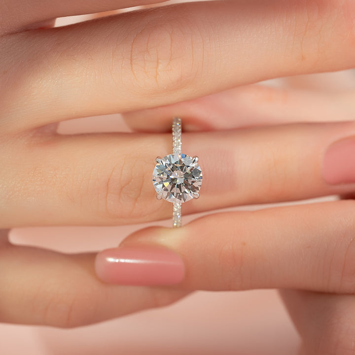The Pave Crown Liberty Round Lab Diamond Moissanite Engagement Ring *Shown with 2.5 ct #material_white