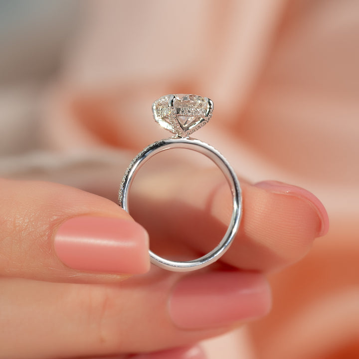 The Pave Crown Liberty Round Lab Diamond Moissanite Engagement Ring *Shown with 2.5 ct #material_white