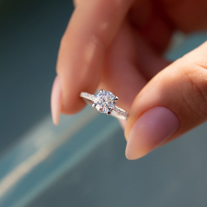 The Pave Crown Liberty Round Lab Diamond Moissanite Engagement Ring *Shown with 1 ct #material_white