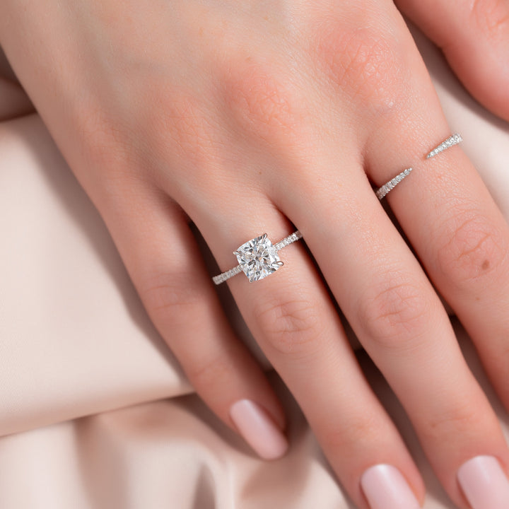 The Pave Lacole Cushion Lab Diamond Moissanite Engagement Ring *Shown with 2 ct #material_white