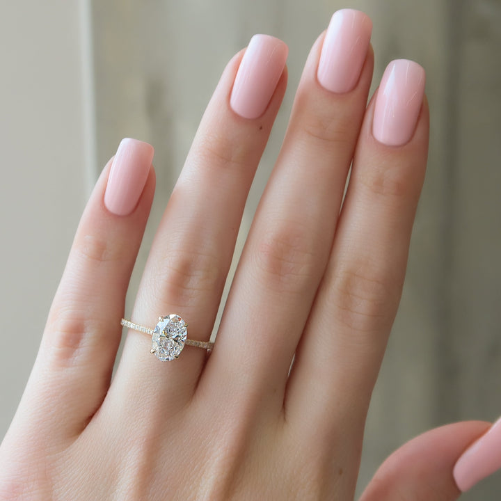 The Pave Lacole Oval Lab Diamond Moissanite Engagement Ring *Shown with 2 ct #material_gold