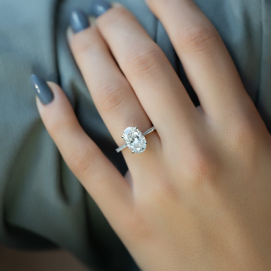The Pave Lacole Oval Lab Diamond Moissanite Engagement Ring