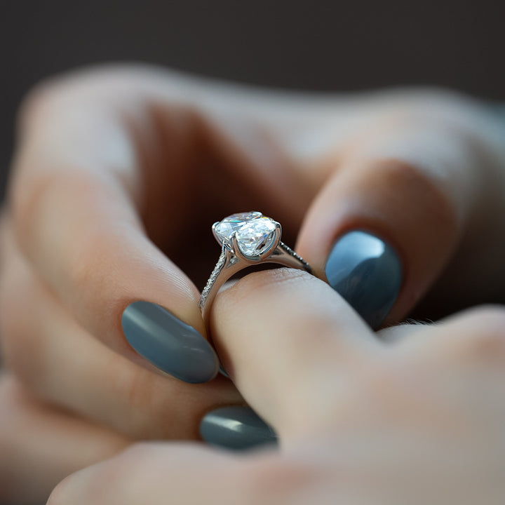 The Pave Lacole Oval Lab Diamond Moissanite Engagement Ring *Shown with 3 ct #material_white