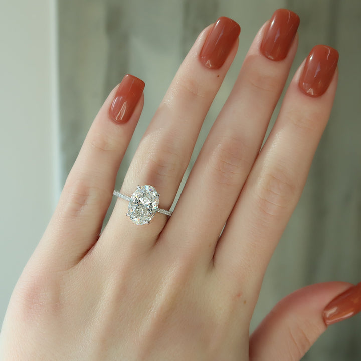 The Pave Lacole Oval Lab Diamond Moissanite Engagement Ring *Shown with 4 ct #material_white