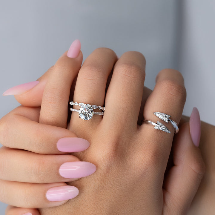 The Pave Lacole Round Lab Diamond Moissanite Engagement Ring *Shown with 2 ct #material_white