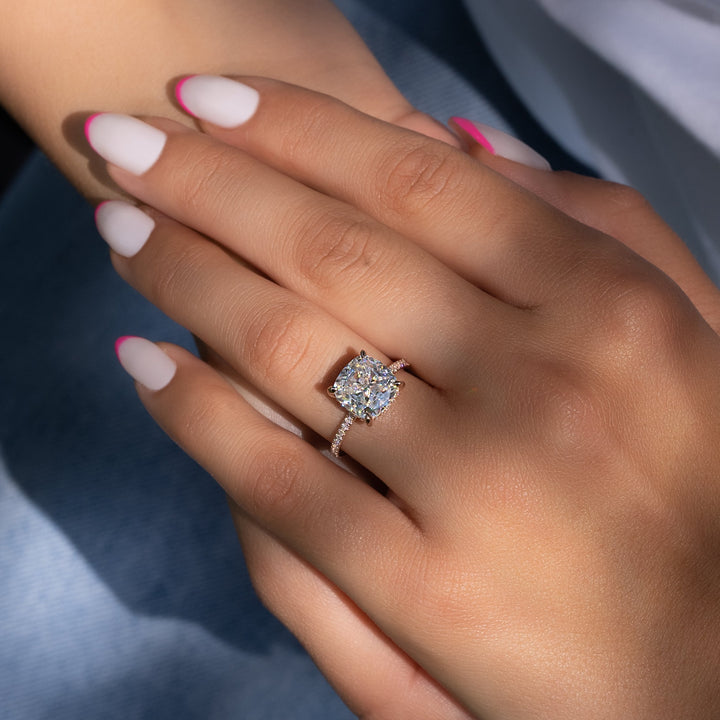 The Pave Liberty Cushion Lab Diamond Moissanite Engagement Ring *Shown with 4 ct #material_rose