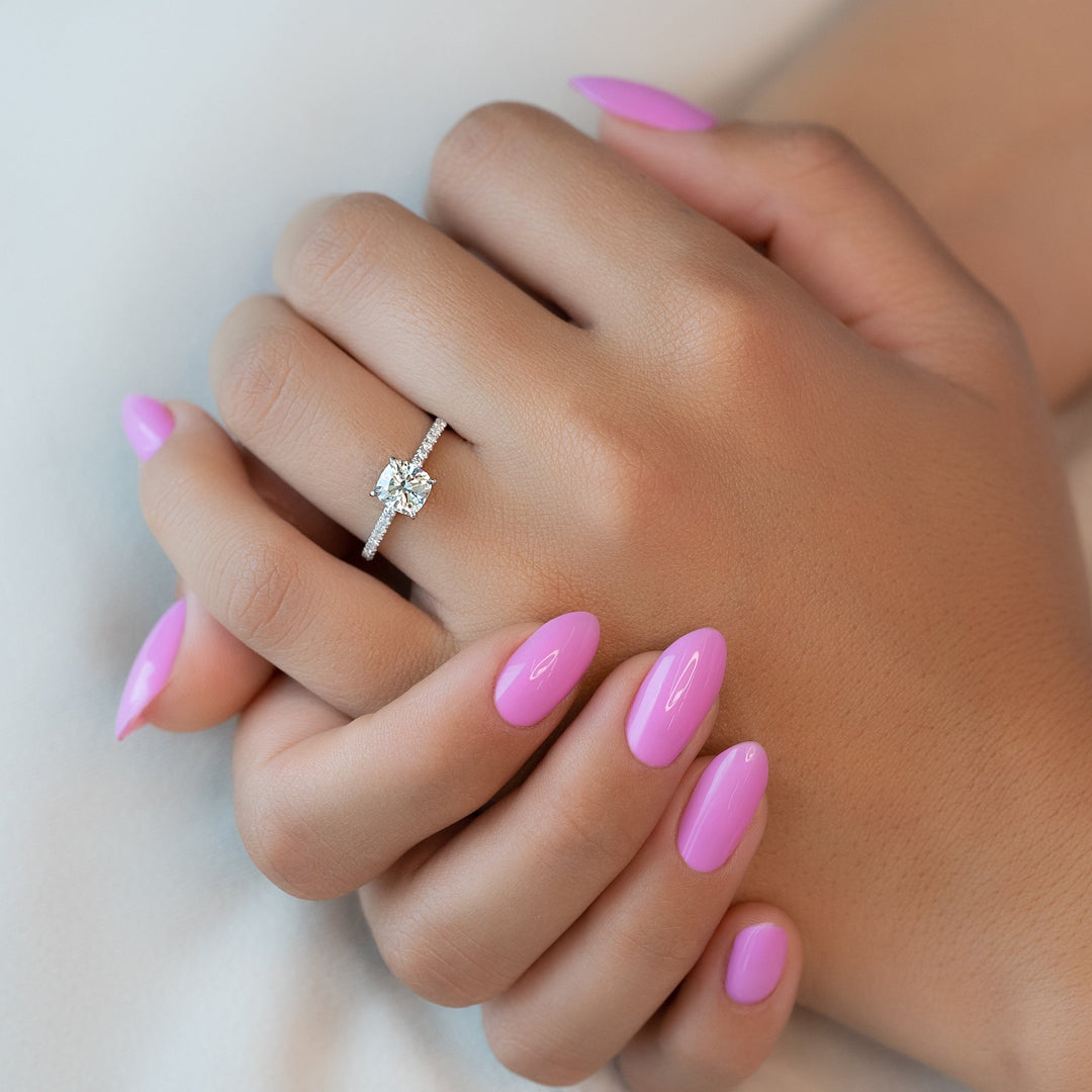 The Pave Liberty Cushion Lab Diamond Moissanite Engagement Ring