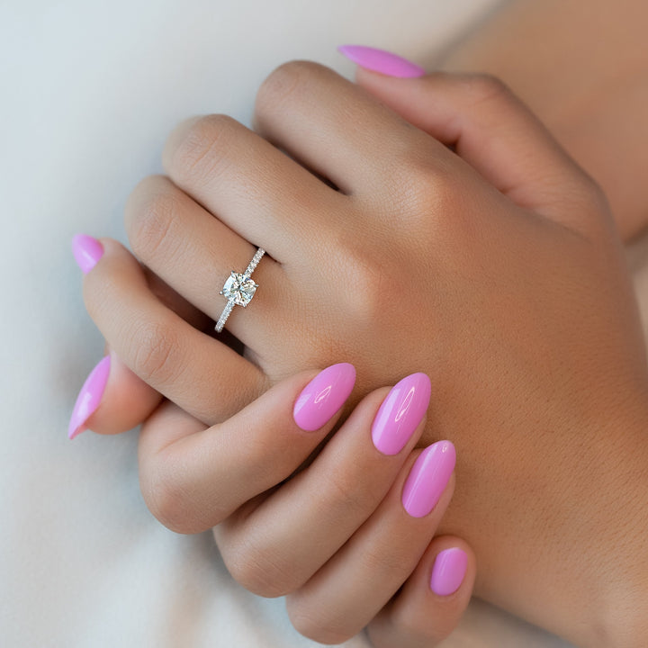 The Pave Liberty Cushion Lab Diamond Moissanite Engagement Ring *Shown with 1 ct #material_white