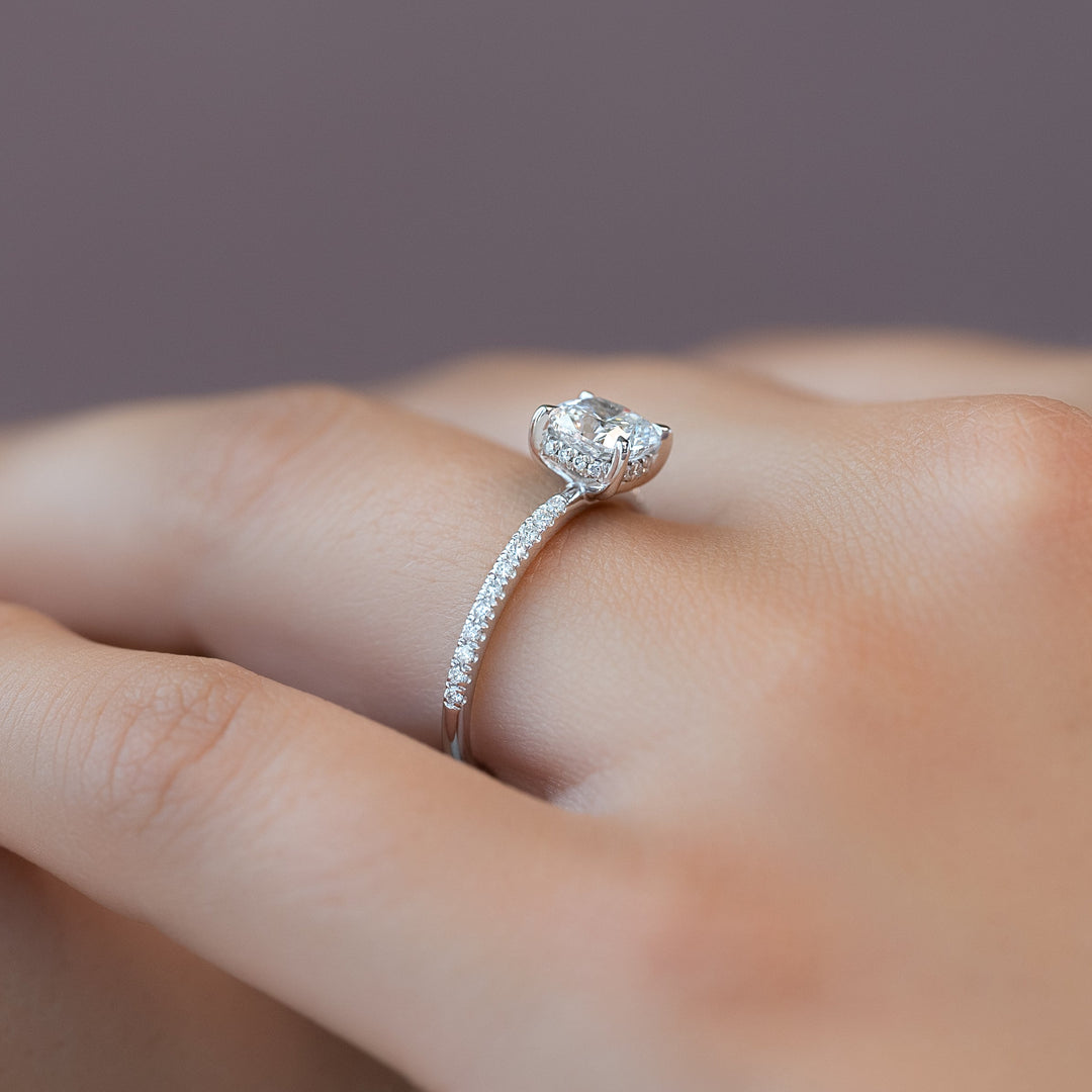 The Pave Liberty Cushion Lab Diamond Moissanite Engagement Ring