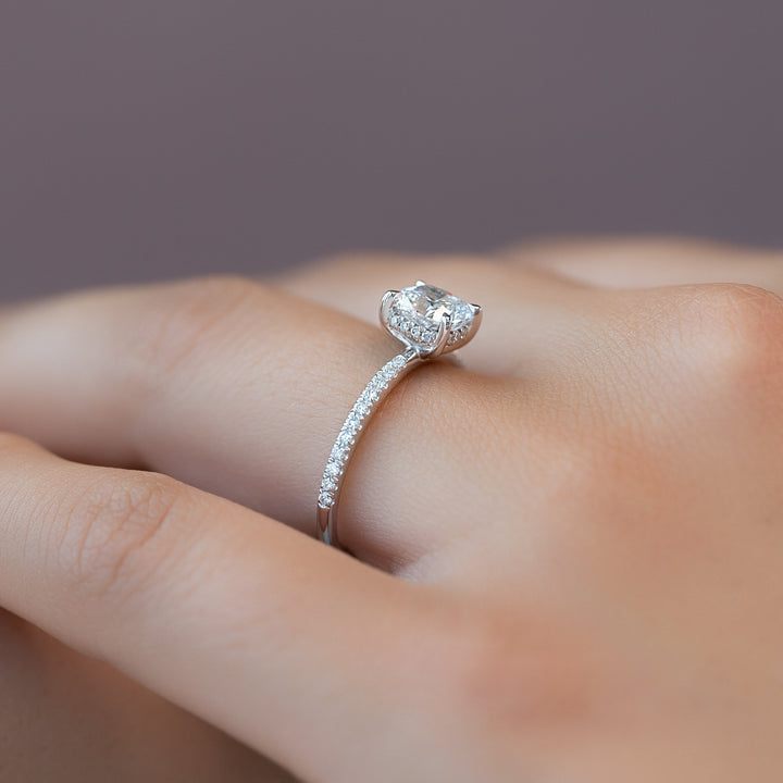 The Pave Liberty Cushion Lab Diamond Moissanite Engagement Ring *Shown with 1 ct #material_white