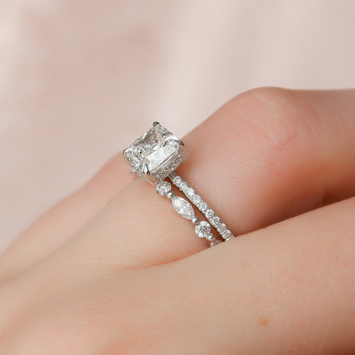 The Pave Liberty Cushion Lab Diamond Moissanite Engagement Ring *Shown with 1.5 ct #material_white