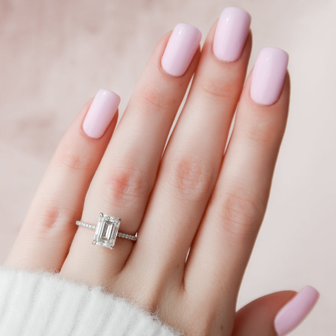 The Pave Liberty Emerald Lab Diamond Moissanite Engagement Ring