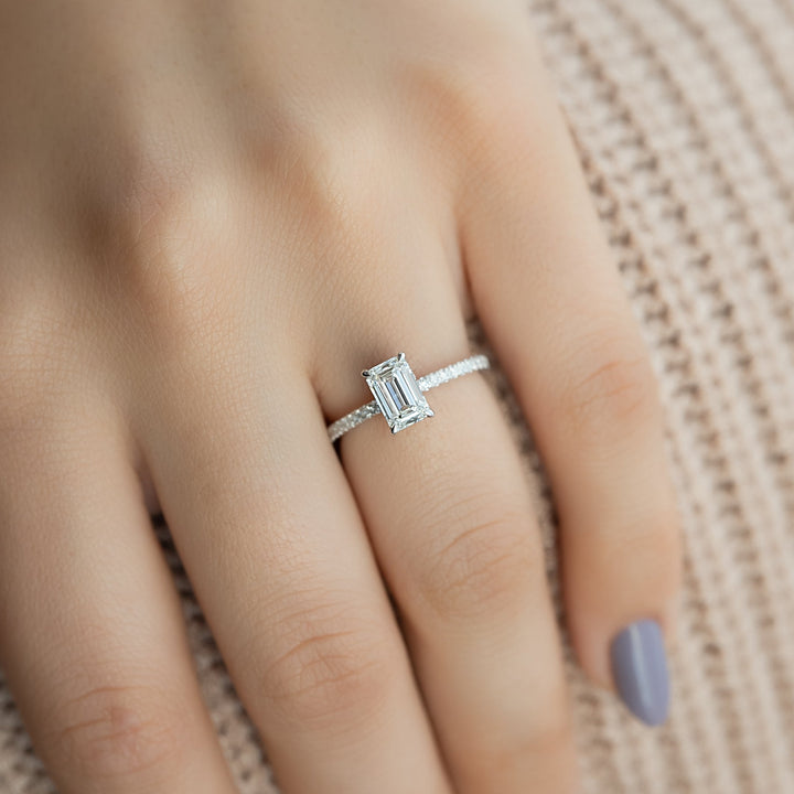 The Pave Liberty Emerald Lab Diamond Moissanite Engagement Ring *Shown with 1 ct #material_white