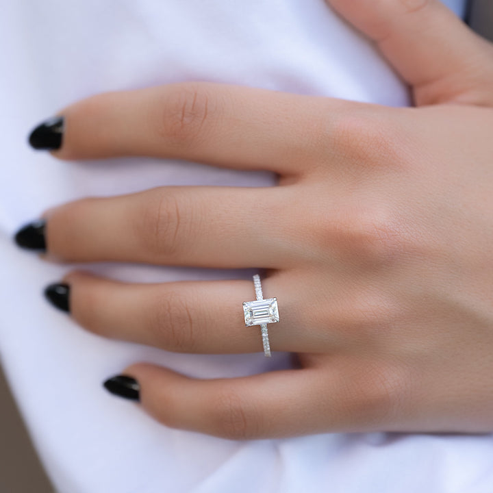 The Pave Liberty Emerald Lab Diamond Moissanite Engagement Ring *Shown with 1.5 ct #material_white