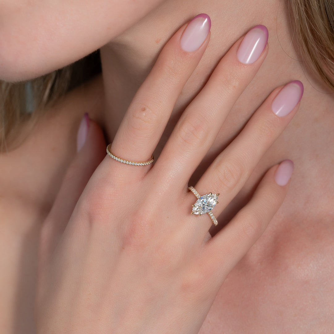 The Pave Liberty Marquise Lab Diamond Moissanite Engagement Ring