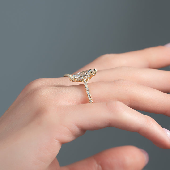 The Pave Liberty Marquise Lab Diamond Moissanite Engagement Ring *Shown with 2 ct #material_gold