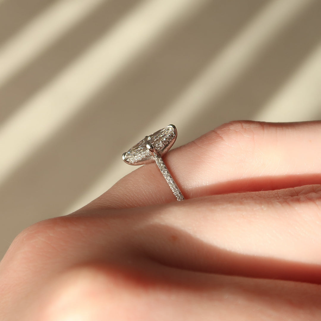 The Pave Liberty Marquise Lab Diamond Moissanite Engagement Ring