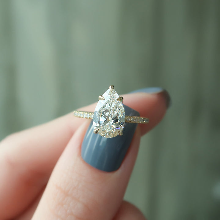 The Pave Liberty Pear Lab Diamond Moissanite Engagement Ring *Shown with 2 ct #material_gold