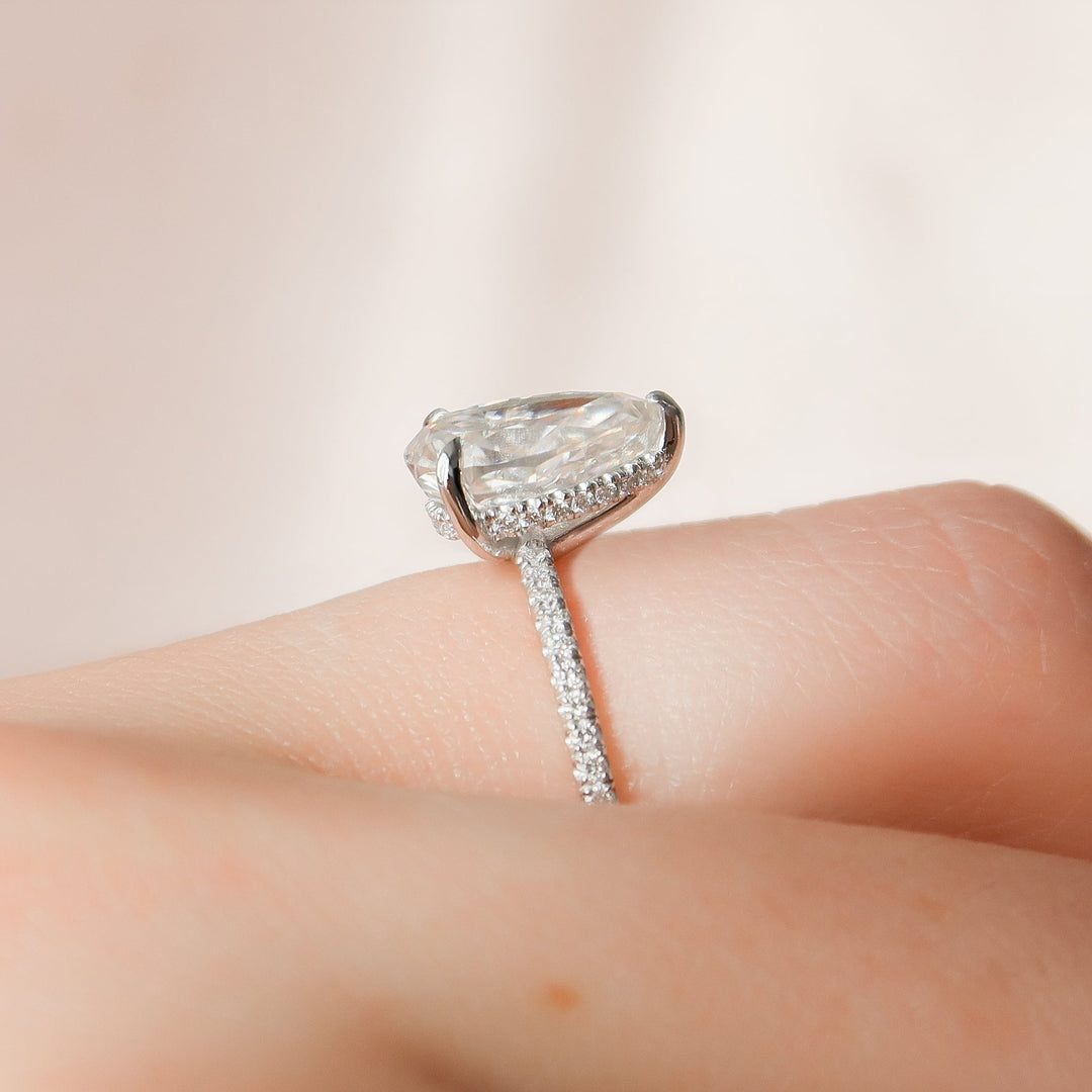 The Pave Liberty Pear Lab Diamond Moissanite Engagement Ring