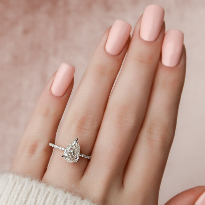 The Pave Liberty Pear Lab Diamond Moissanite Engagement Ring *Shown with 2 ct #material_white