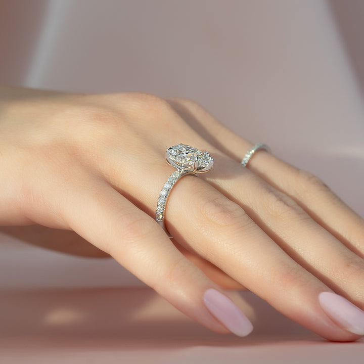 The Pave Liberty Pear Lab Diamond Moissanite Engagement Ring *Shown with 3 ct #material_white