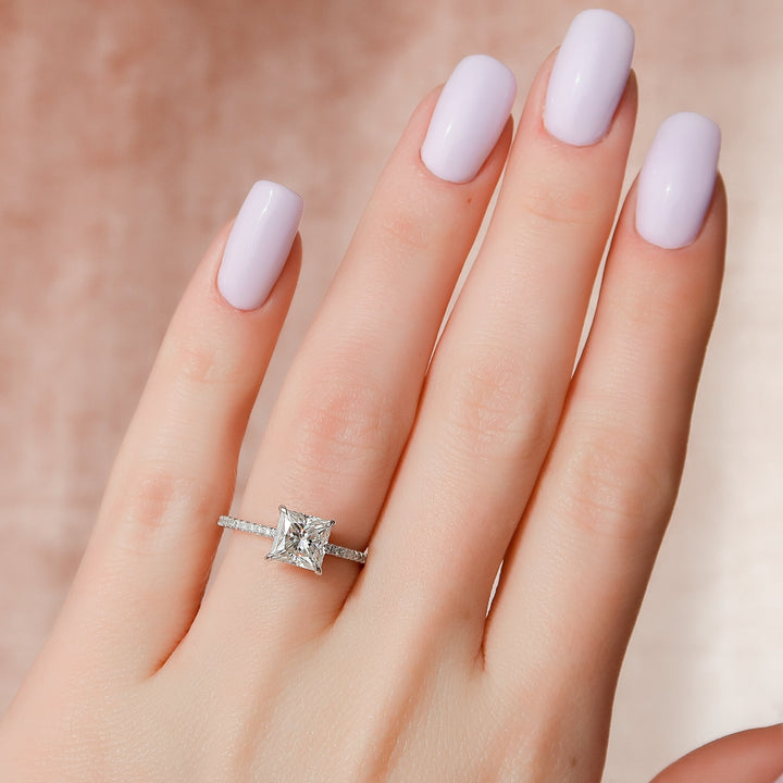 The Pave Liberty Princess Lab Diamond Moissanite Engagement Ring *Shown with 1.5 ct #material_white