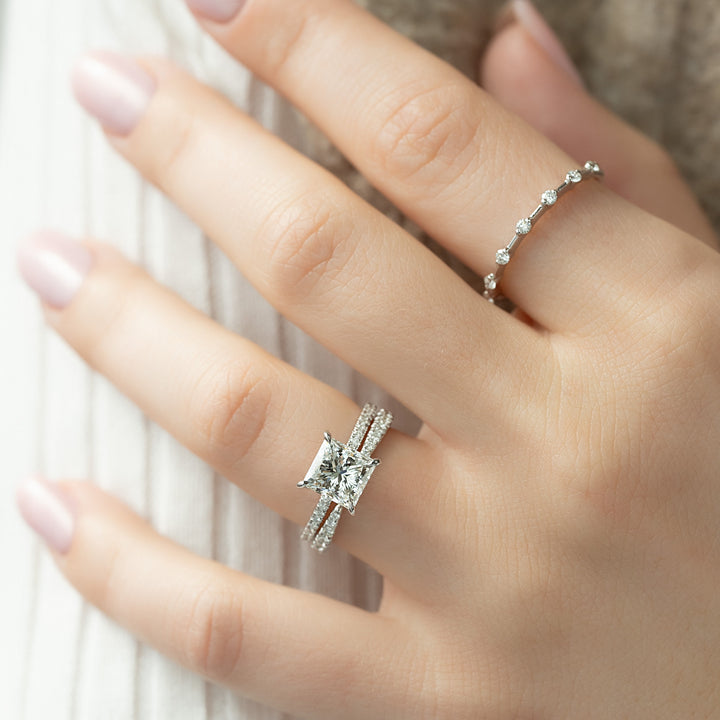 The Pave Liberty Princess Lab Diamond Moissanite Engagement Ring *Shown with 2 ct #material_white