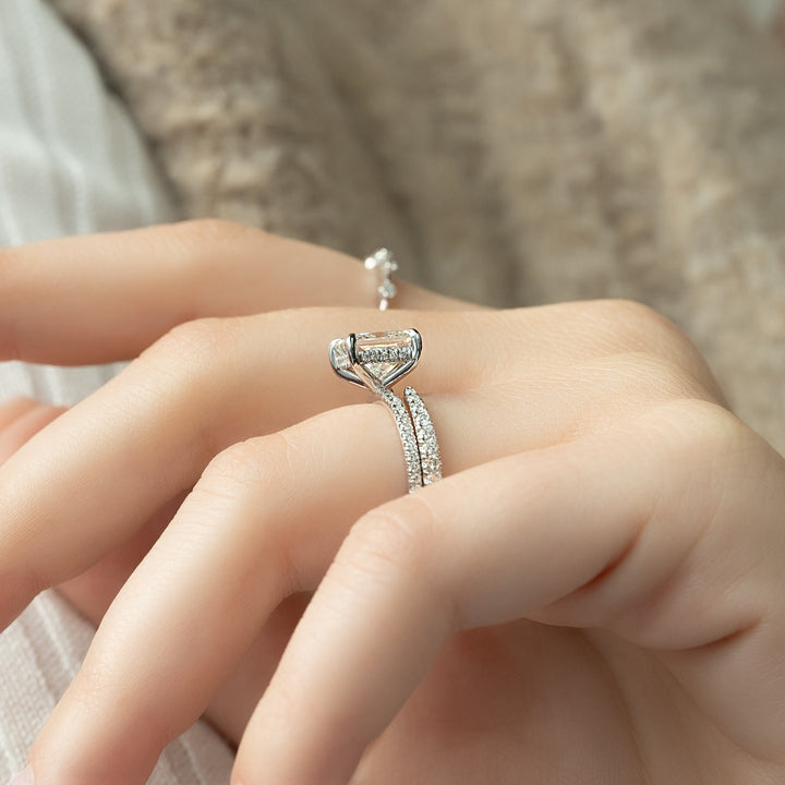 The Pave Liberty Princess Lab Diamond Moissanite Engagement Ring *Shown with 2 ct #material_white