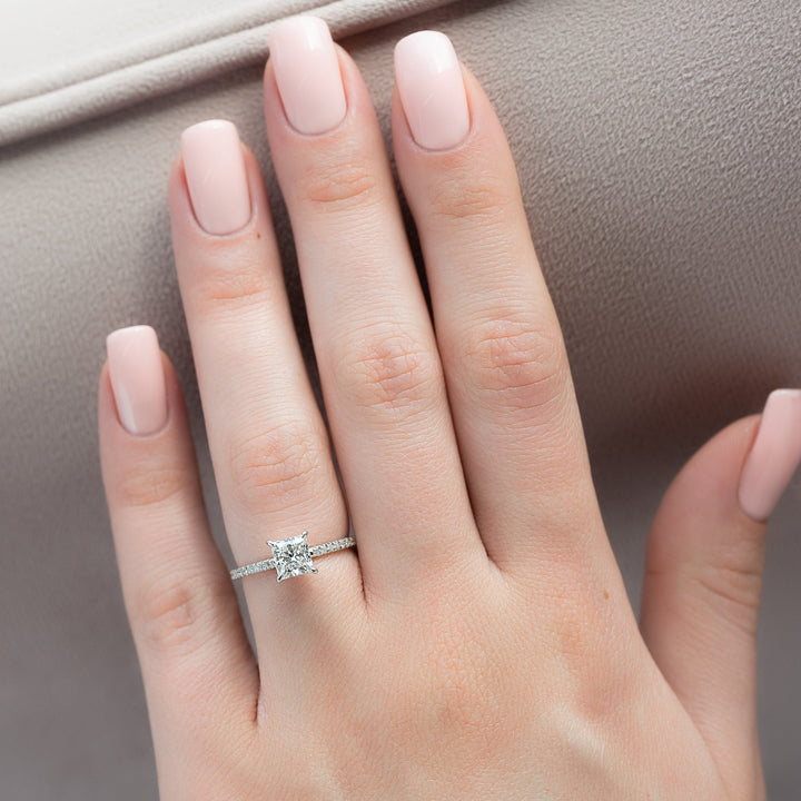 The Pave Liberty Princess Lab Diamond Moissanite Engagement Ring *Shown with 1 ct #material_white