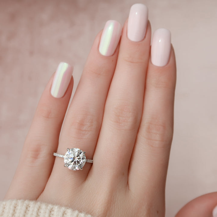 The Pave Liberty Round Lab Diamond Moissanite Engagement Ring *Shown with 3 ct #material_white