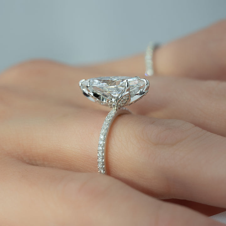 The Pave Logan Marquise Lab Diamond Moissanite Engagement Ring *Shown with 3 ct #material_white