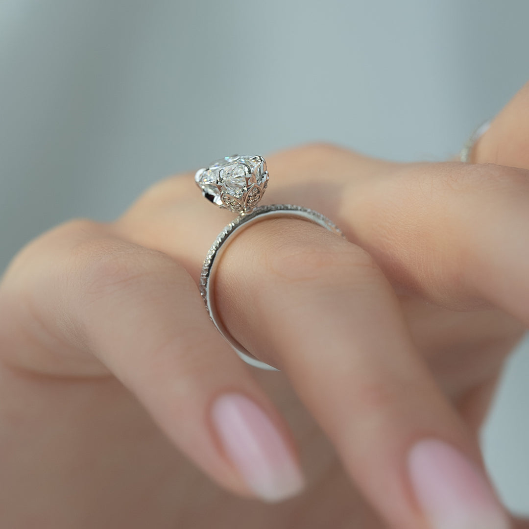 The Pave Logan Marquise Lab Diamond Moissanite Engagement Ring