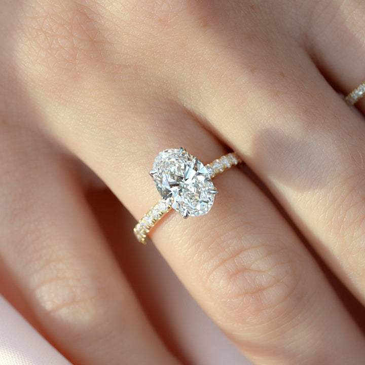 The Pave Logan Oval Lab Diamond Moissanite Engagement Ring *Shown with 2 ct #material_gold