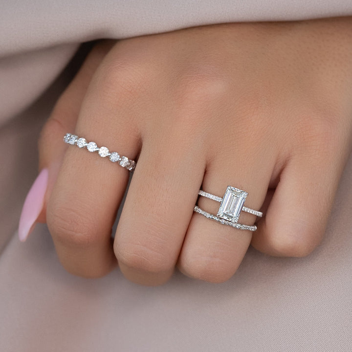 The Pave Mabel Emerald Lab Diamond Moissanite Engagement Ring *Shown with 2 ct #material_white