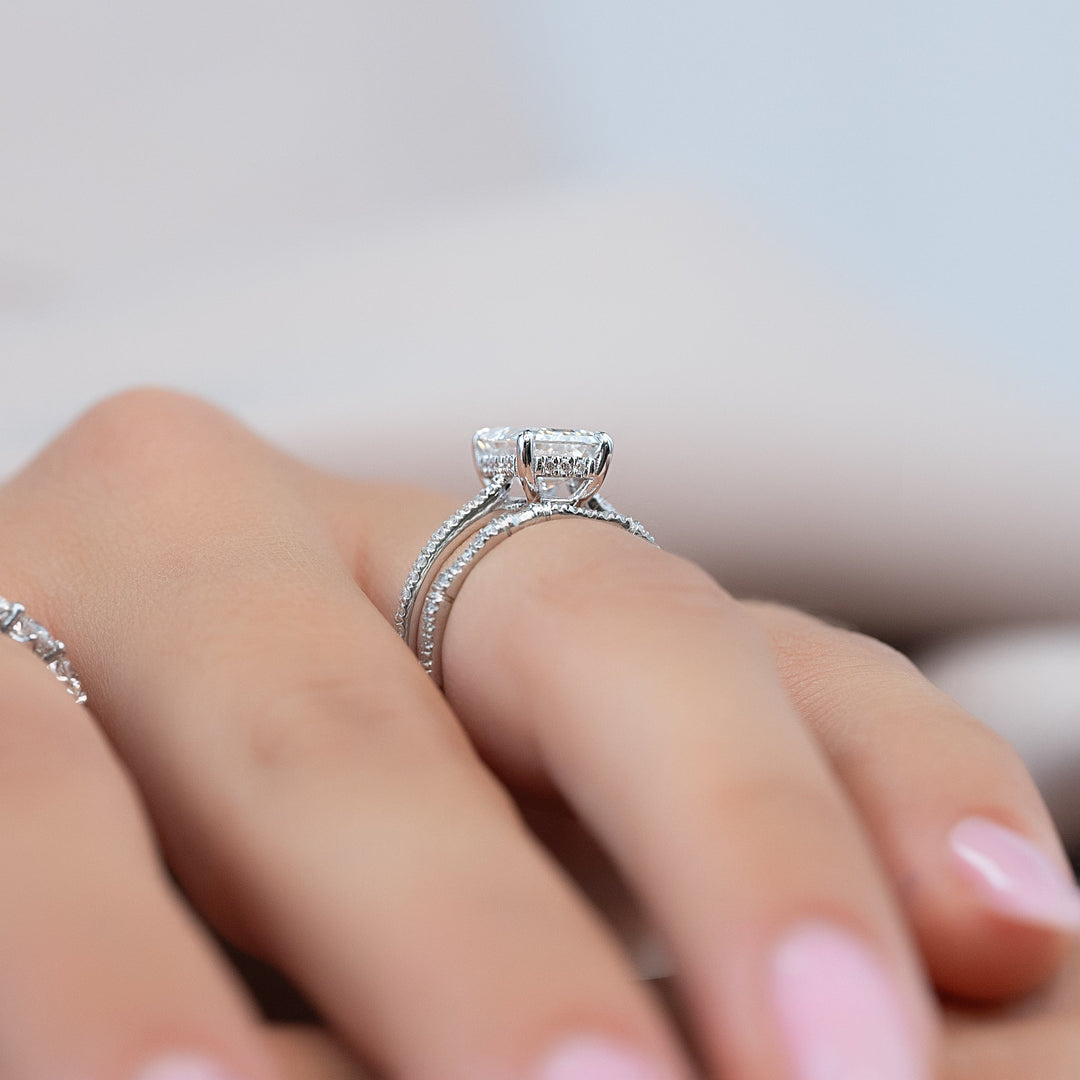 The Pave Mabel Emerald Lab Diamond Moissanite Engagement Ring